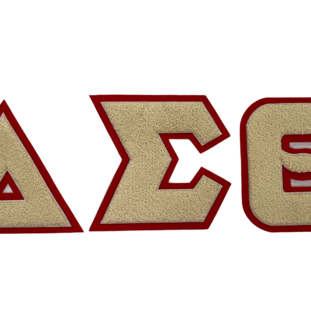 Delta Chenille Greek Letters - Cream and Red Outline