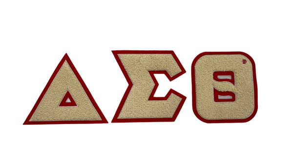 Delta Chenille Greek Letters - Cream and Red Outline